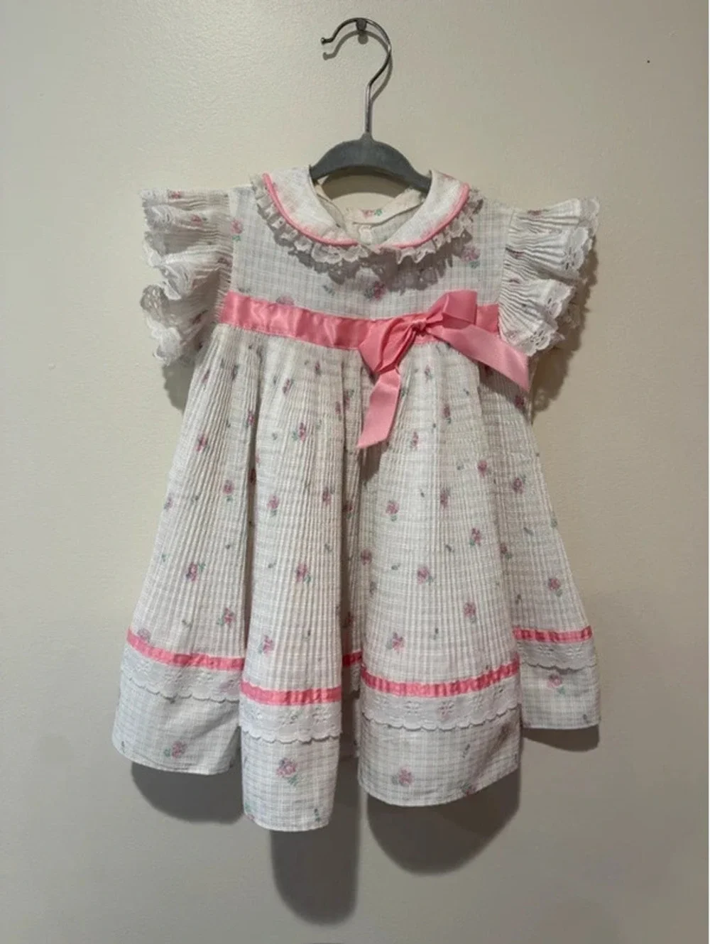 Vintage Toddler Frilly Dress Size 3T White and Pink